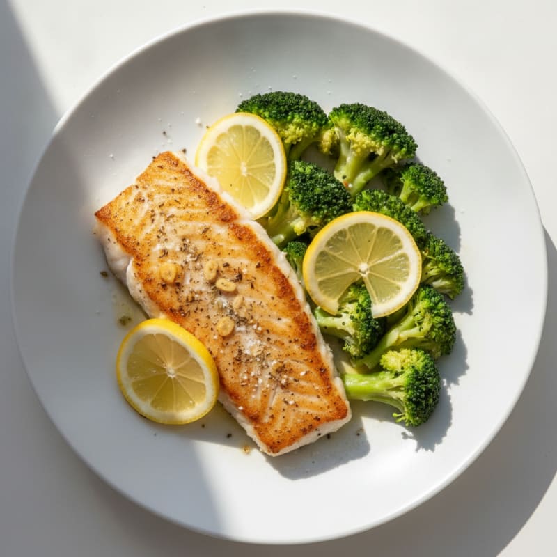 Seared Cod with Steamed Broccoli and Lemon