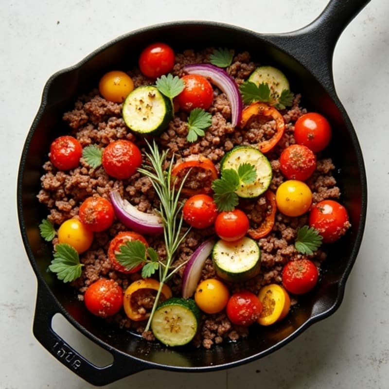 Herb-Seasoned Lean Ground Beef Skillet with Roasted Vegetables