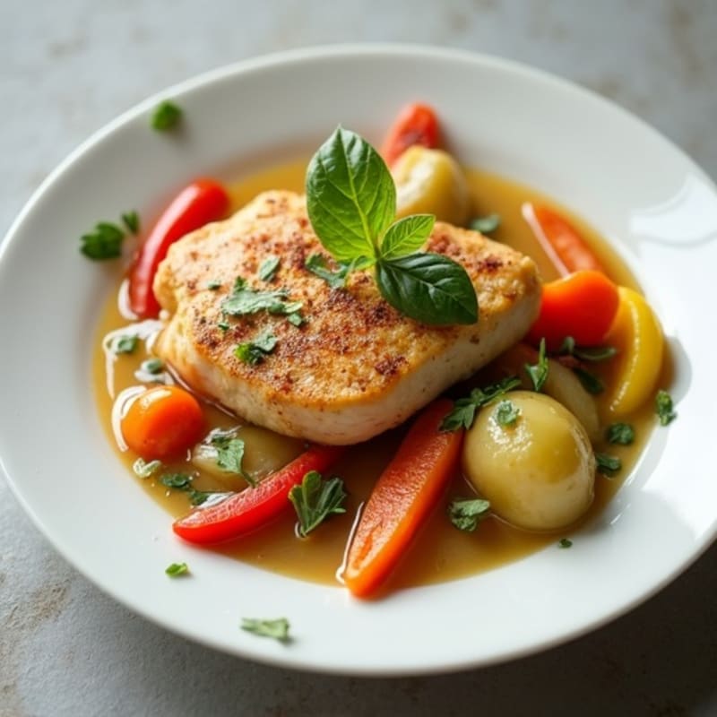 Creamy Coconut Chicken Simmer with Fresh Herbs and Hearty Vegetables