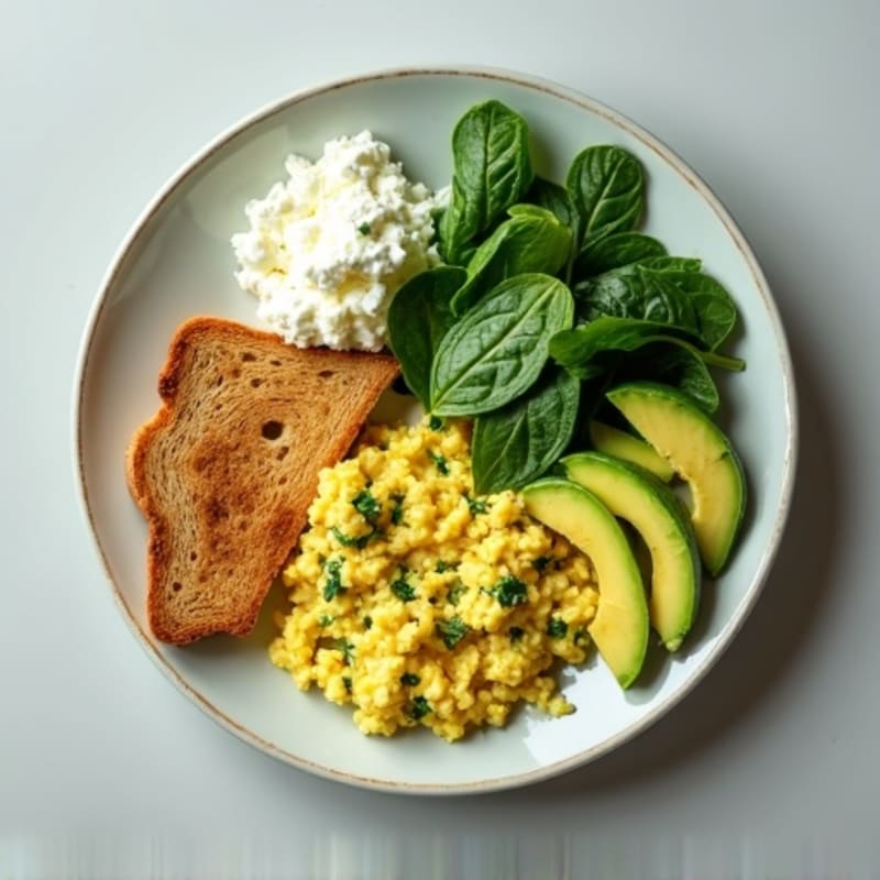 Egg White and Spinach Scramble with Cottage Cheese