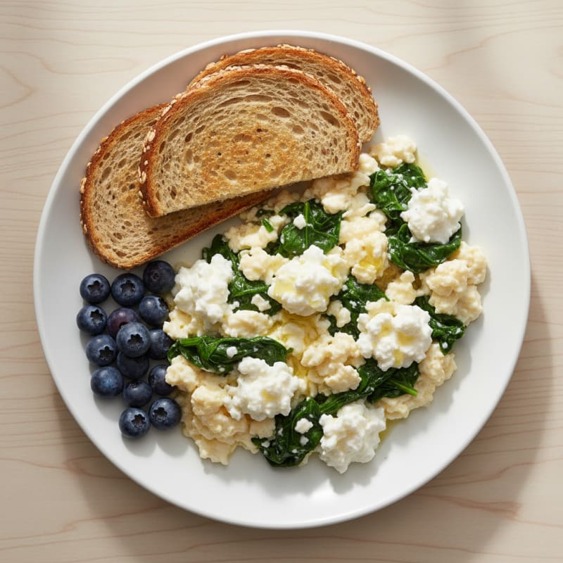 Egg White Spinach Scramble with Cottage Cheese