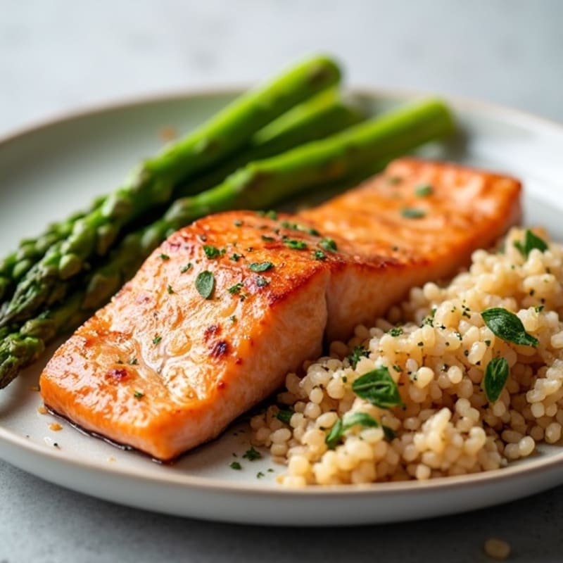 Seared Salmon with Steamed Asparagus and Brown Rice