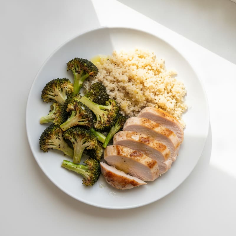 Seared Turkey Breast with Roasted Broccoli and Quinoa