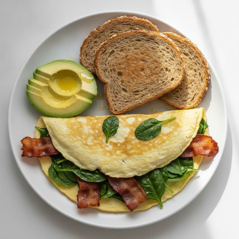 Egg White Spinach Omelette with Turkey Bacon