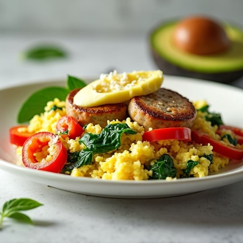 Egg White Scramble with Turkey Sausage and Spinach