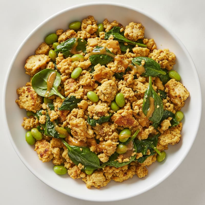 Silky Tofu Scramble with Edamame and Spinach