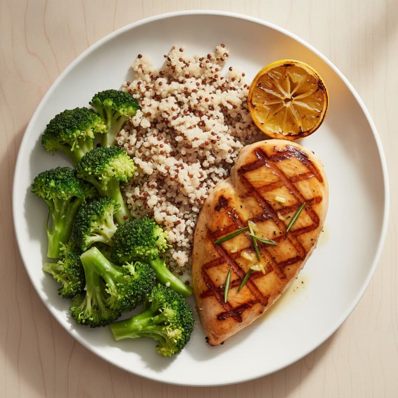 Grilled Chicken Breast with Quinoa and Steamed Broccoli
