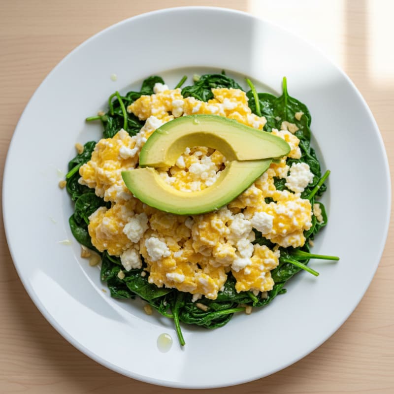 Cottage Cheese and Egg Scramble with Sautéed Spinach