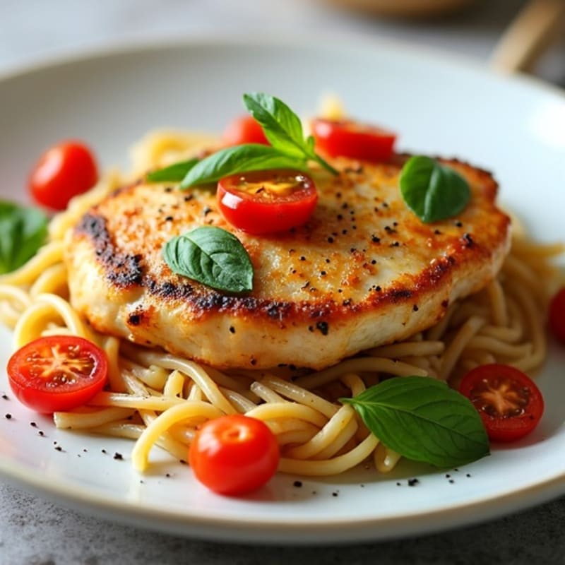 Pan-Seared Chicken with Garlic Herb Whole Wheat Pasta