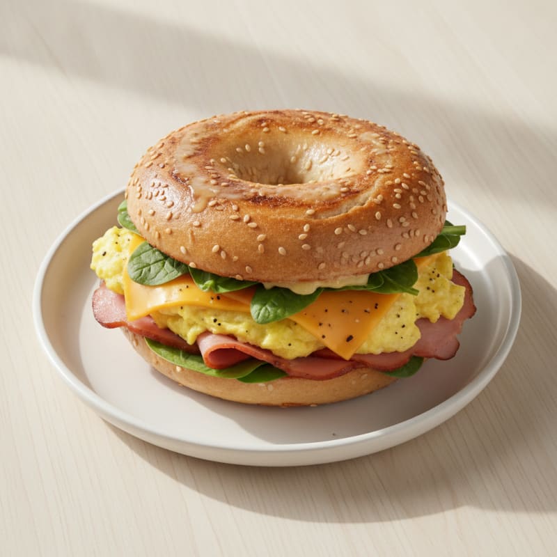 Ham, Egg, and Cheese Bagel Sandwich