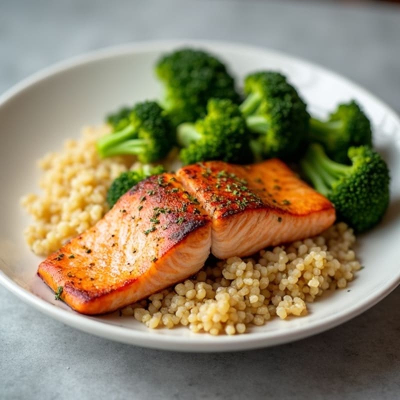 Seared Salmon with Roasted Broccoli and Quinoa