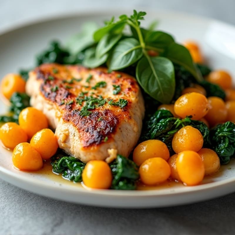 Sweet Potato Gnocchi with Pan-Seared Chicken and Garlicky Spinach