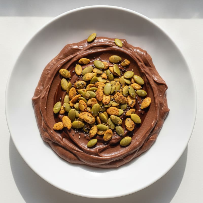 Silky Chocolate Protein Pudding with Toasted Pumpkin Seeds