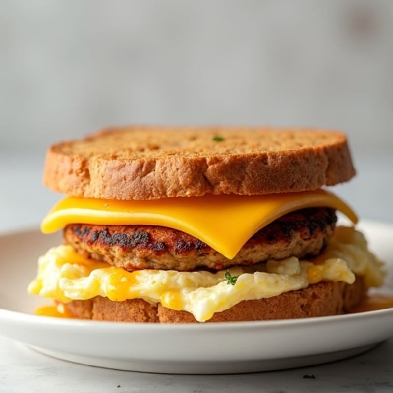 Egg White and Turkey Sausage Breakfast Sandwich with Whole Grain Bread