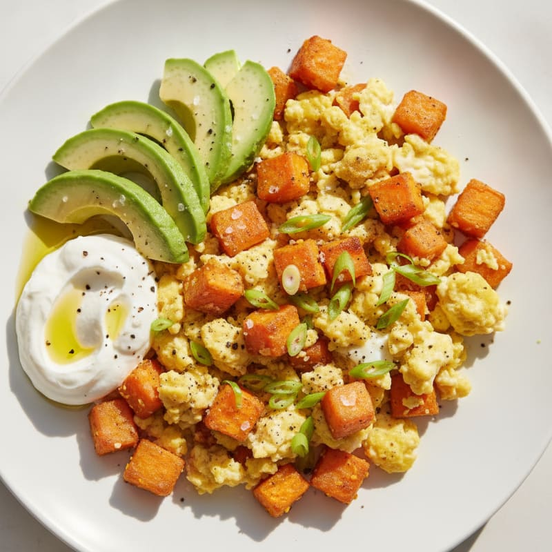 Sweet Potato and Avocado Egg Scramble