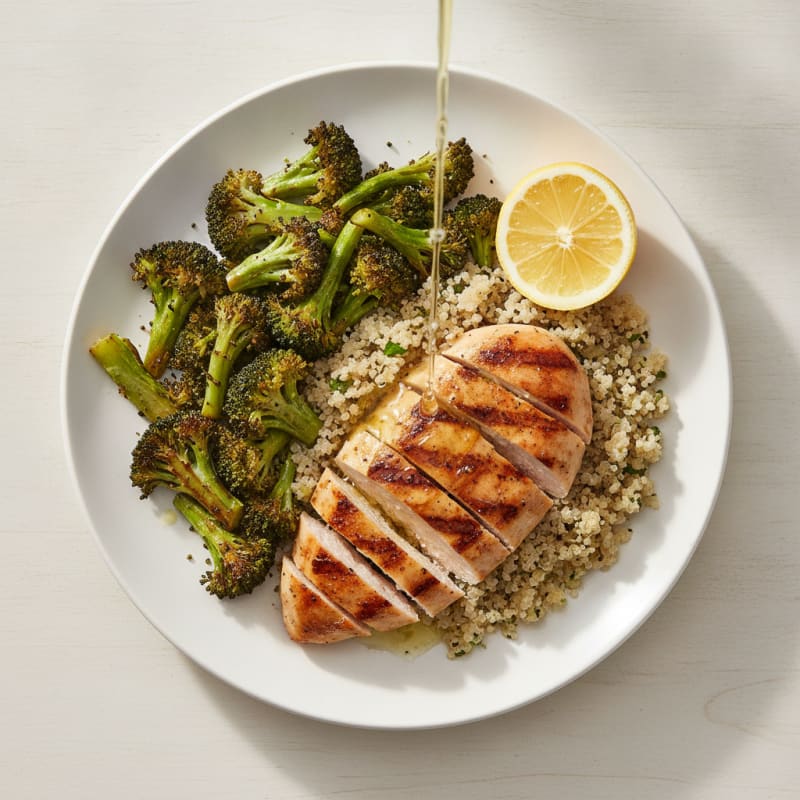 Grilled Chicken Breast with Quinoa and Roasted Broccoli