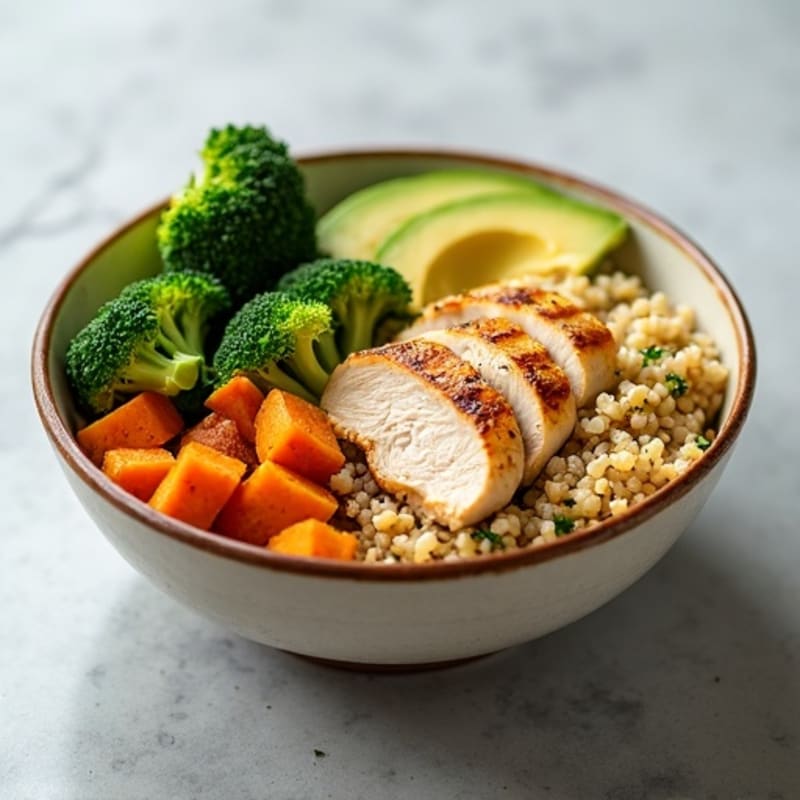Grilled Chicken and Quinoa Power Bowl with Roasted Broccoli
