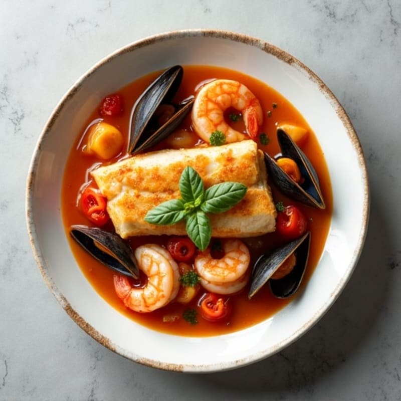 Herb-Garlic Seafood Cioppino with Fresh Fish and Shellfish