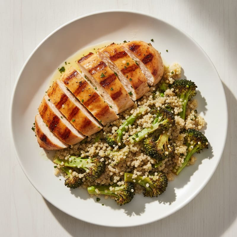 Grilled Chicken Breast with Quinoa and Roasted Broccoli