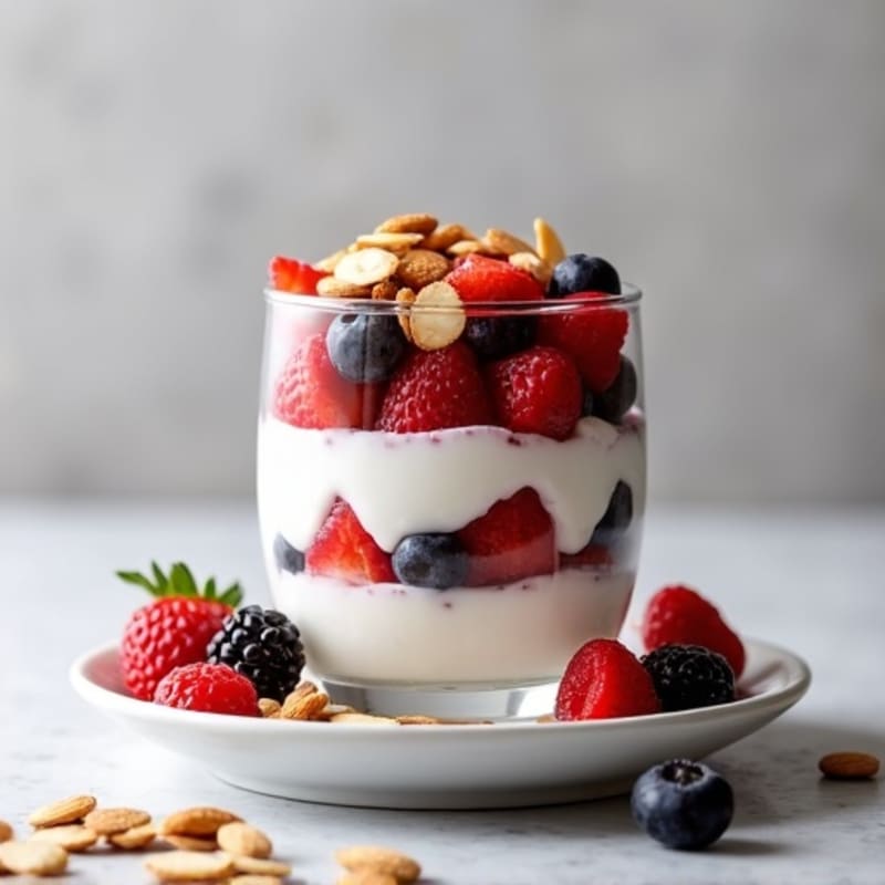 Greek Yogurt Protein Parfait with Mixed Berries and Almonds