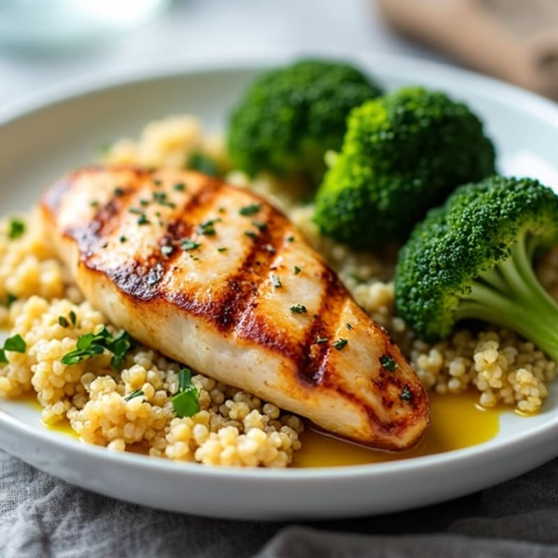 Grilled Chicken Breast with Quinoa and Roasted Broccoli