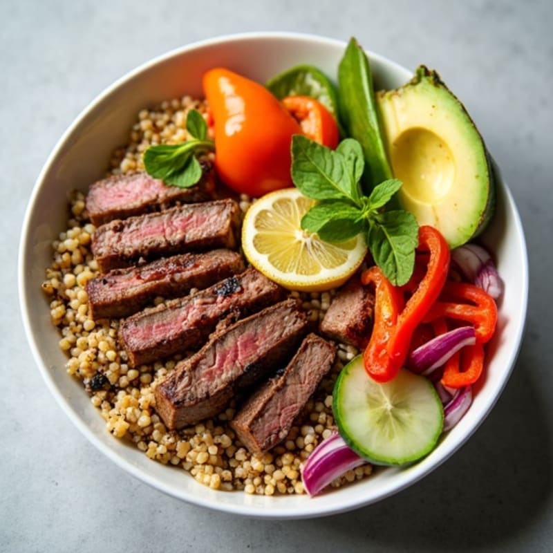 Grilled Steak and Quinoa Bowl with Crunchy Vegetables