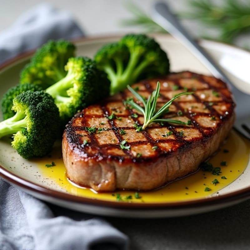 Garlic Herb Pan-Seared Steak with Roasted Broccoli