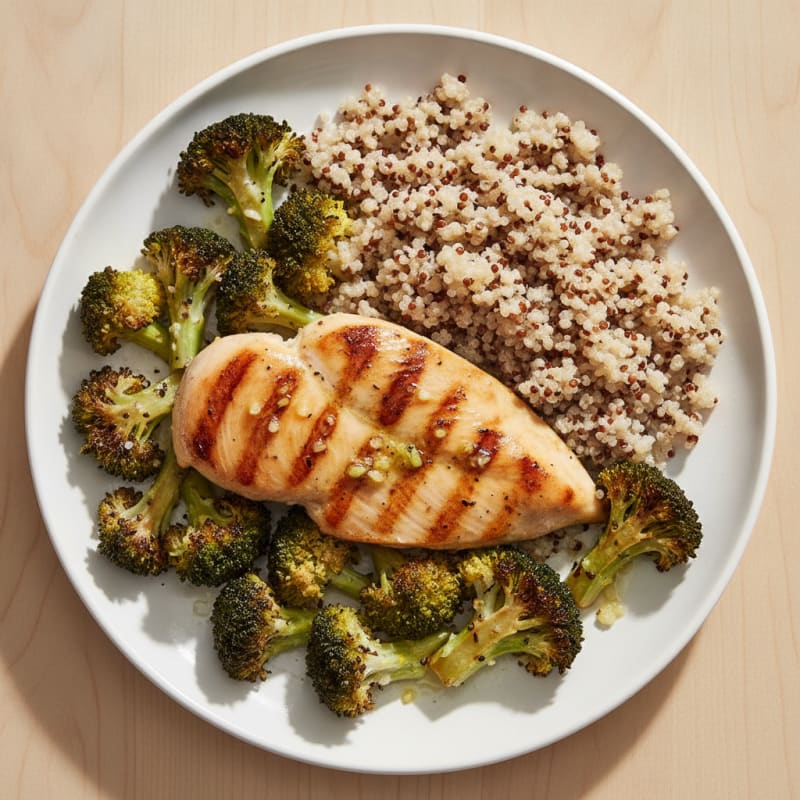 Grilled Chicken Breast with Quinoa and Roasted Broccoli