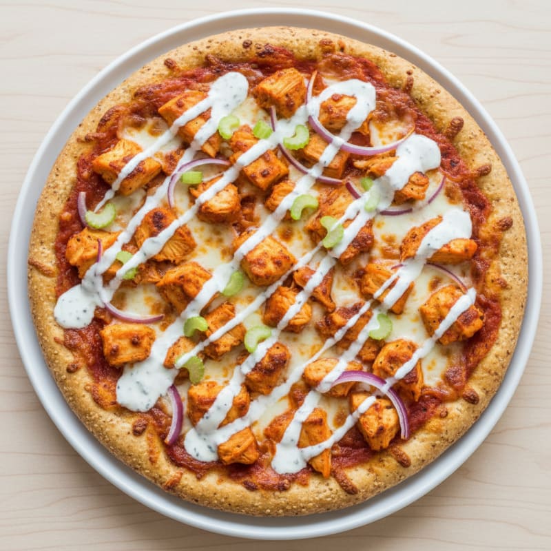 Buffalo Chicken Pizza with Ranch Drizzle