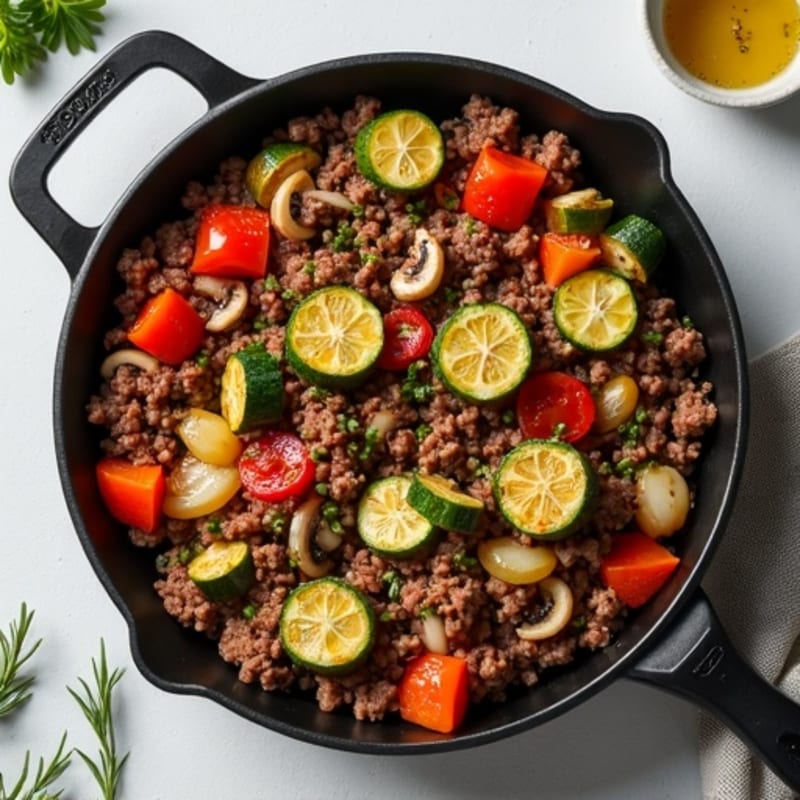 Herb-Seasoned Lean Ground Beef Skillet with Roasted Vegetables