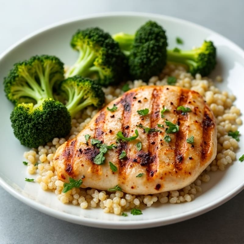 Grilled Chicken Breast with Quinoa and Steamed Broccoli