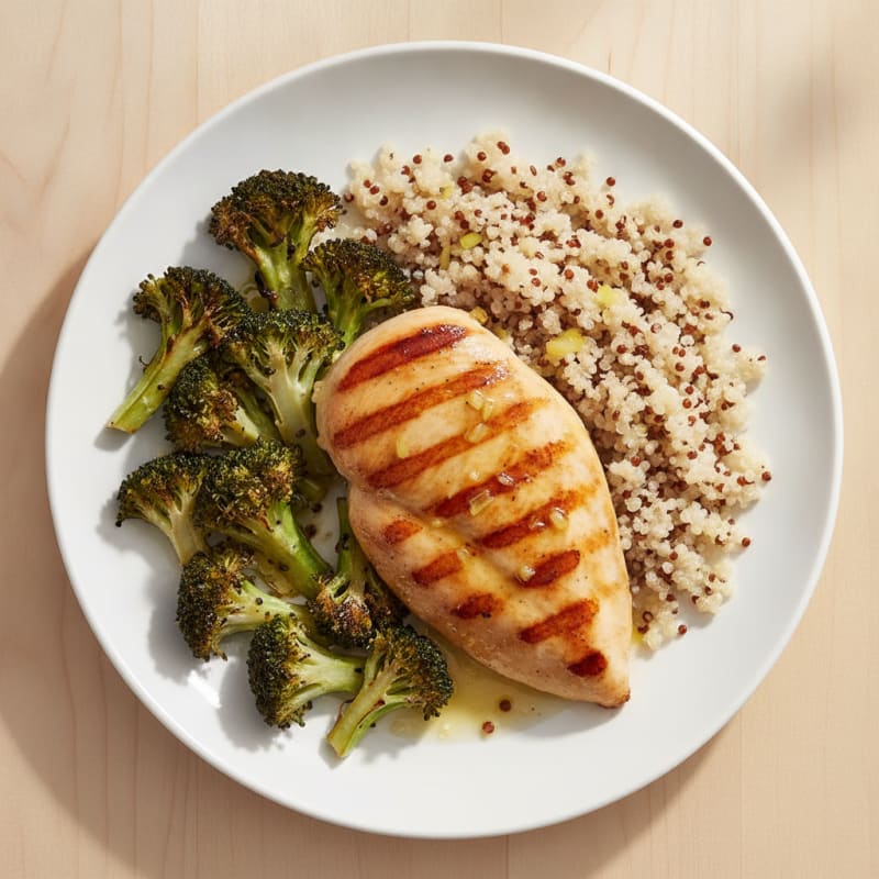 Grilled Chicken Breast with Quinoa and Roasted Broccoli