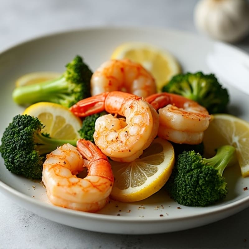Pan-Seared Garlic Prawns with Roasted Broccoli