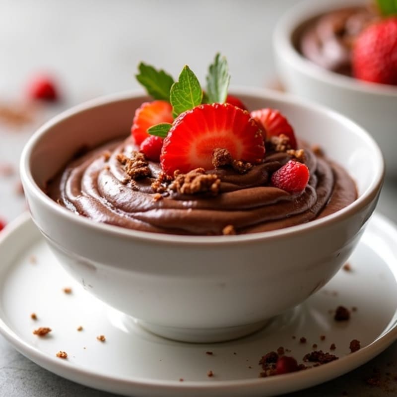 Silky Chocolate Protein Pudding with Sliced Strawberries