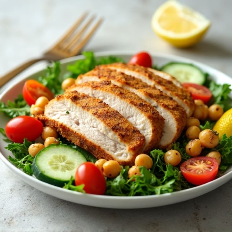 Grilled Turkey Breast Salad with Crunchy Chickpeas and Lemon Vinaigrette