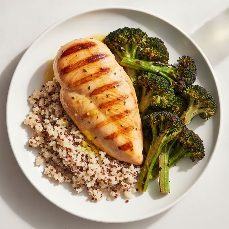 Grilled Chicken Breast with Quinoa and Roasted Broccoli