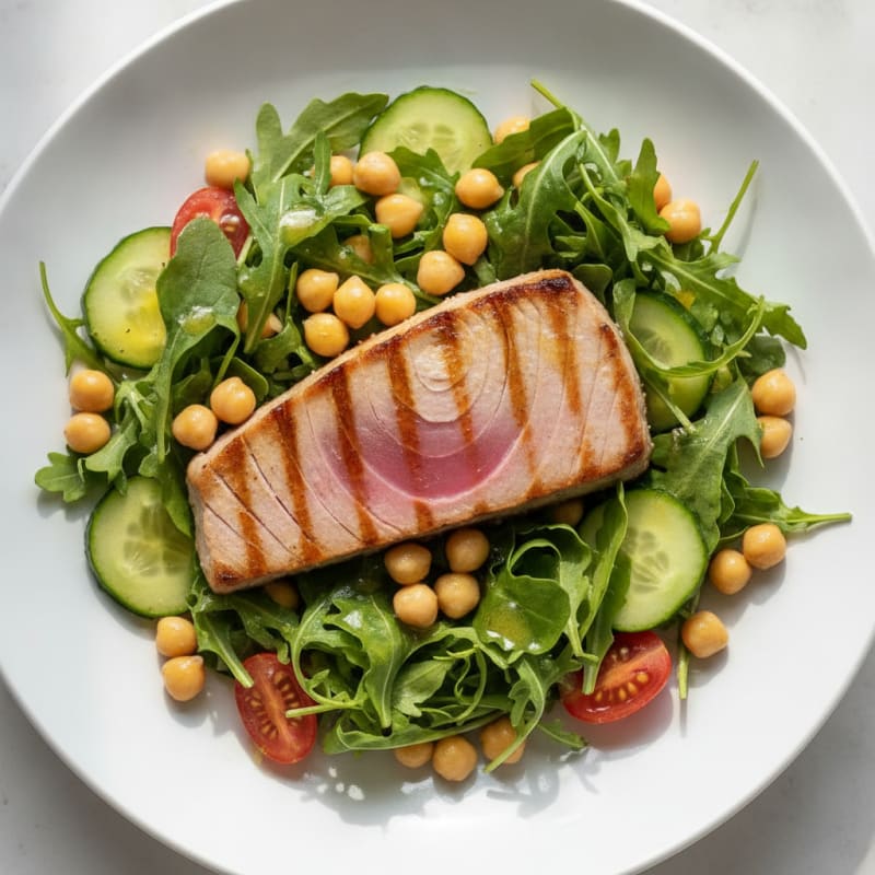 Grilled Tuna Steak Salad with Chickpeas and Lemon Vinaigrette