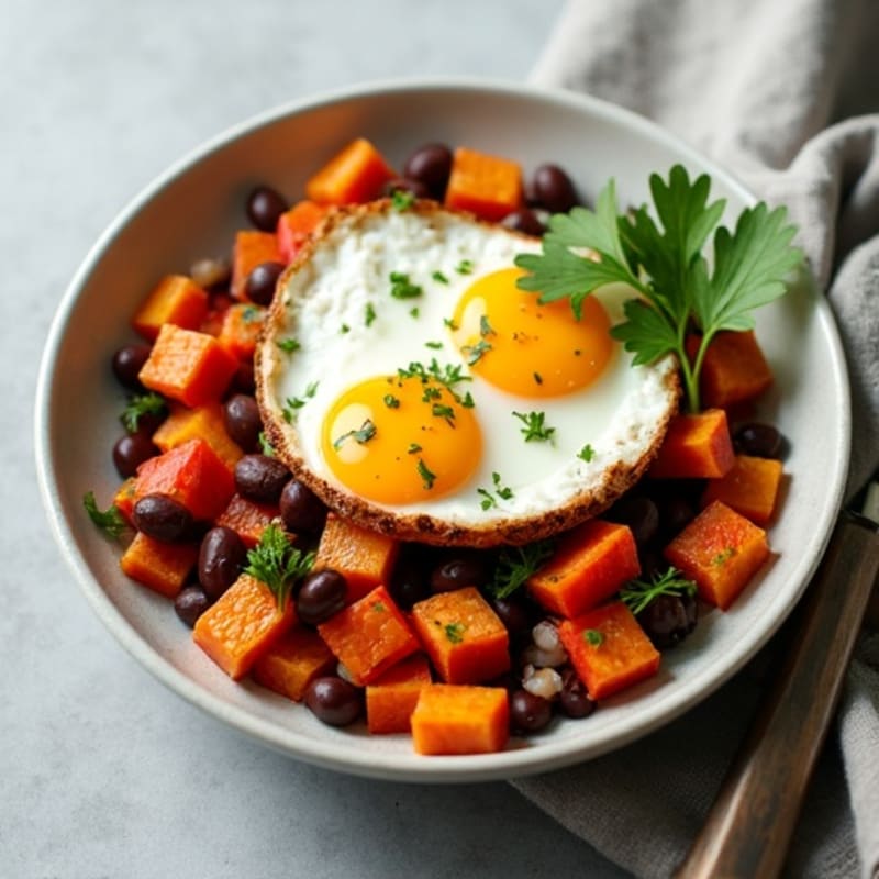 Crispy Sweet Potato and Egg Hash with Fresh Herbs