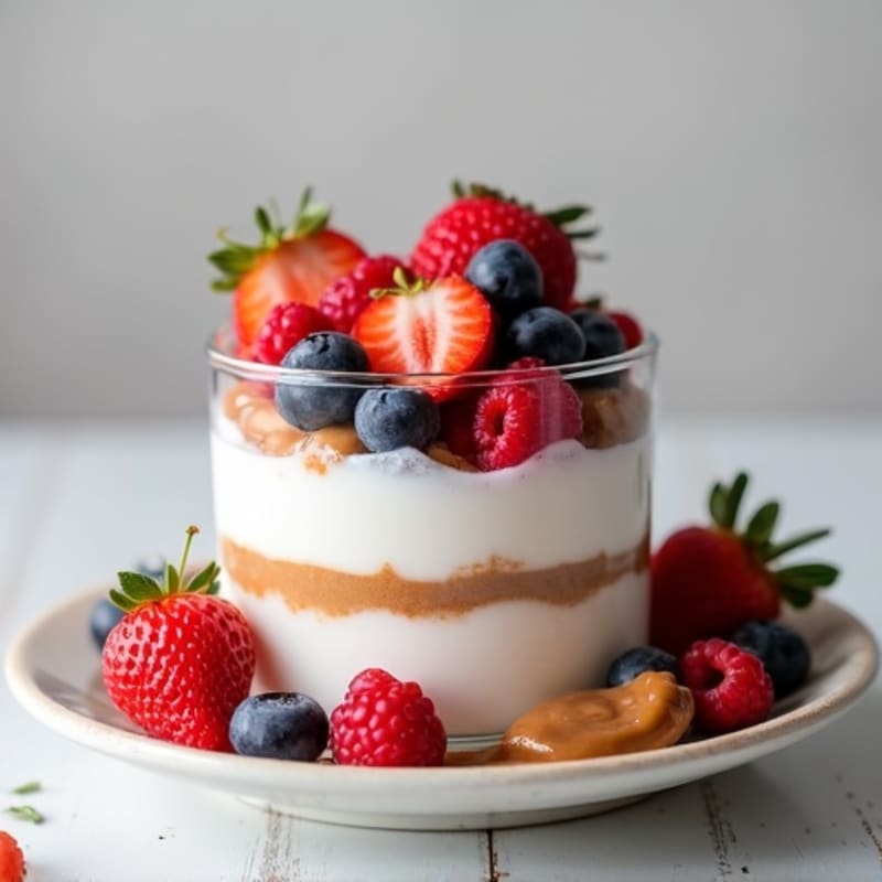 Greek Yogurt Protein Parfait with Mixed Berries and Almond Butter