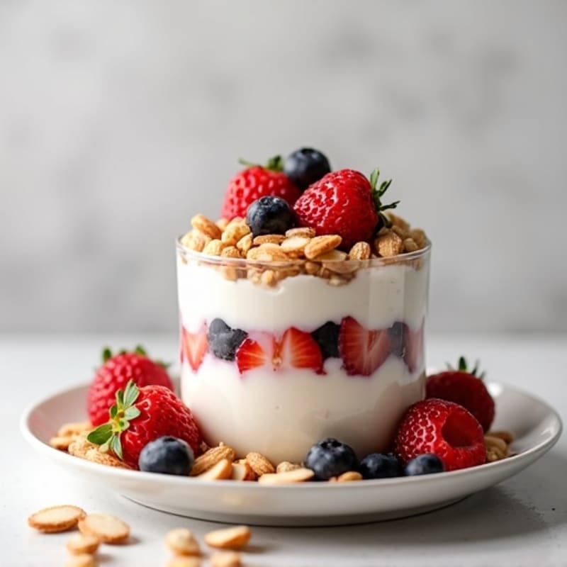Greek Yogurt Protein Parfait with Mixed Berries and Almonds