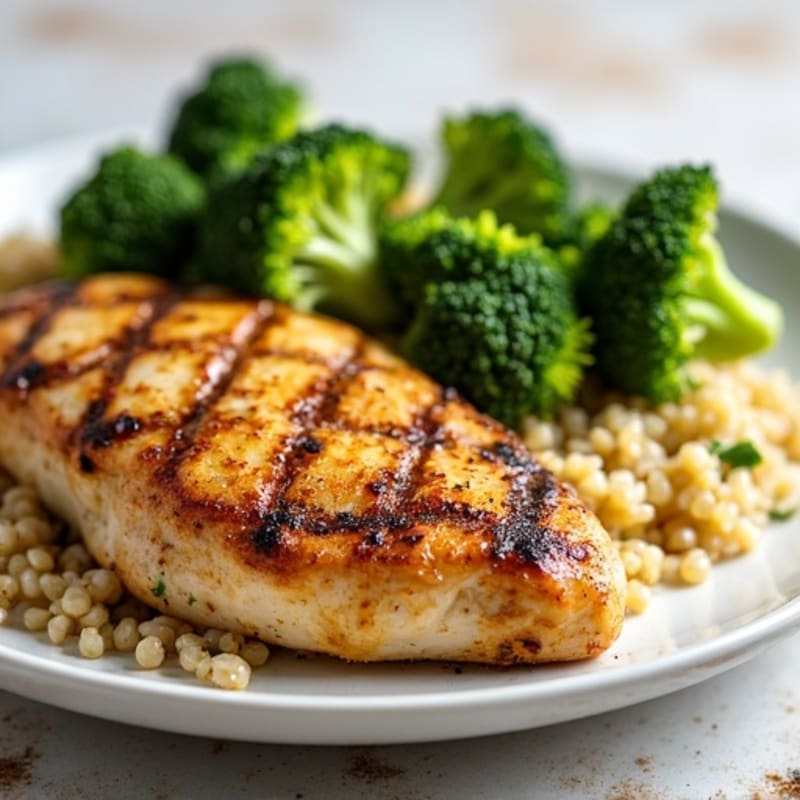 Grilled Chicken Breast with Quinoa and Roasted Broccoli
