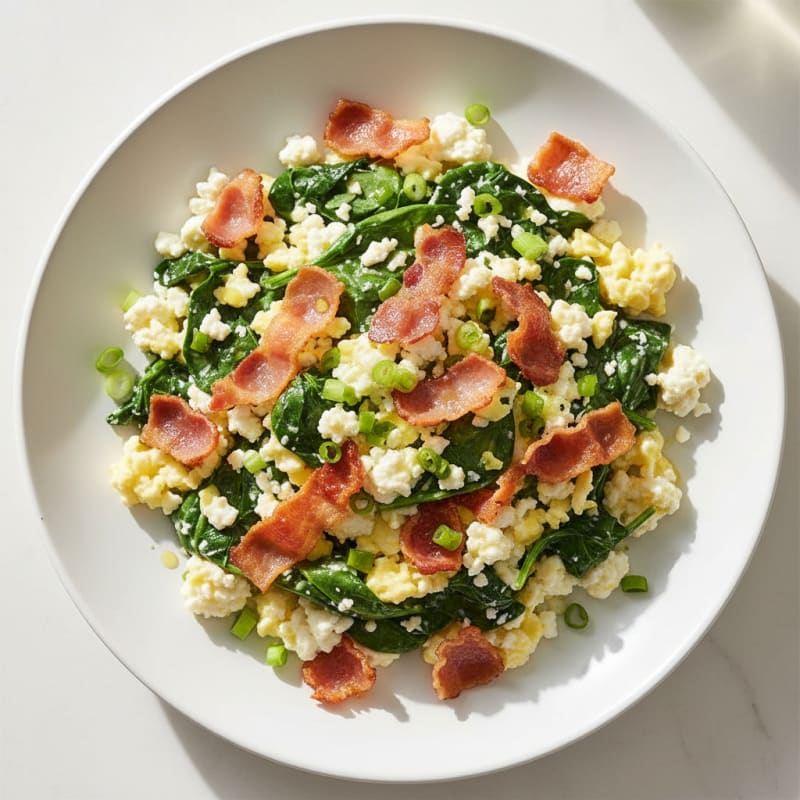 Cottage Cheese Scramble with Spinach and Turkey Bacon