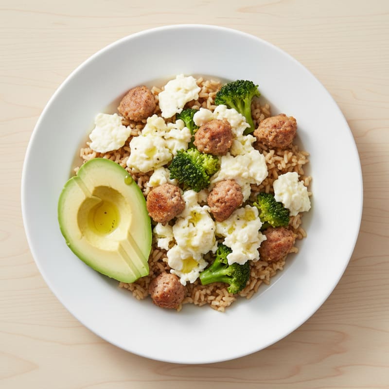 Egg White and Chicken Sausage Scramble with Brown Rice