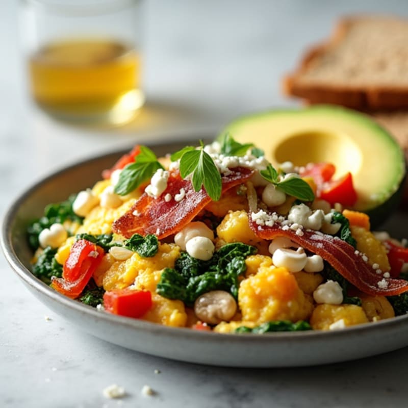 Egg White Veggie Scramble with Turkey Bacon