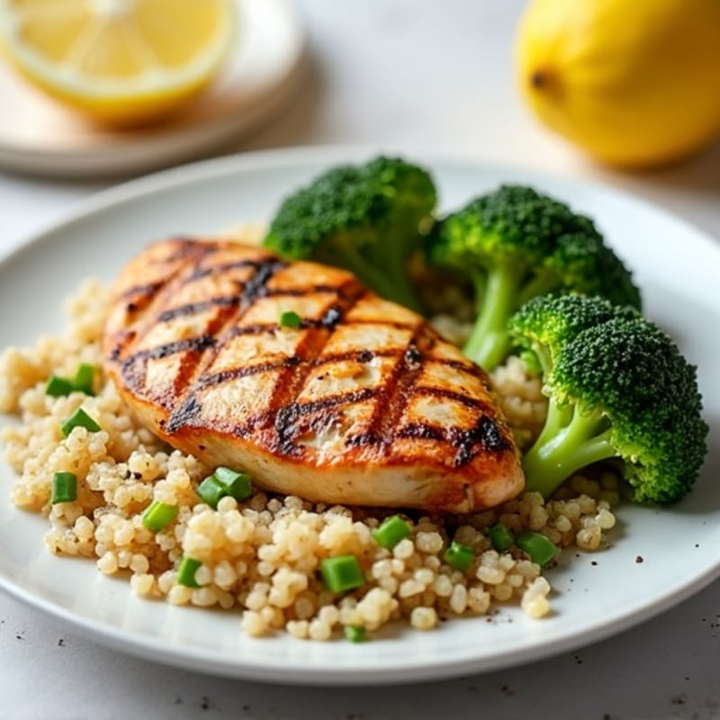 Grilled Chicken Breast with Quinoa and Roasted Broccoli
