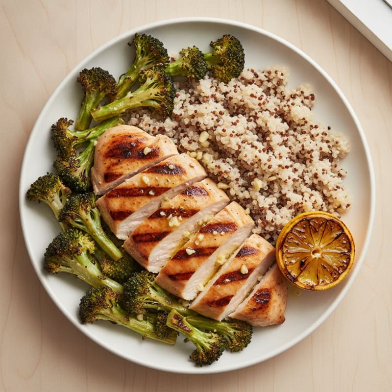 Grilled Chicken Breast with Roasted Broccoli and Quinoa