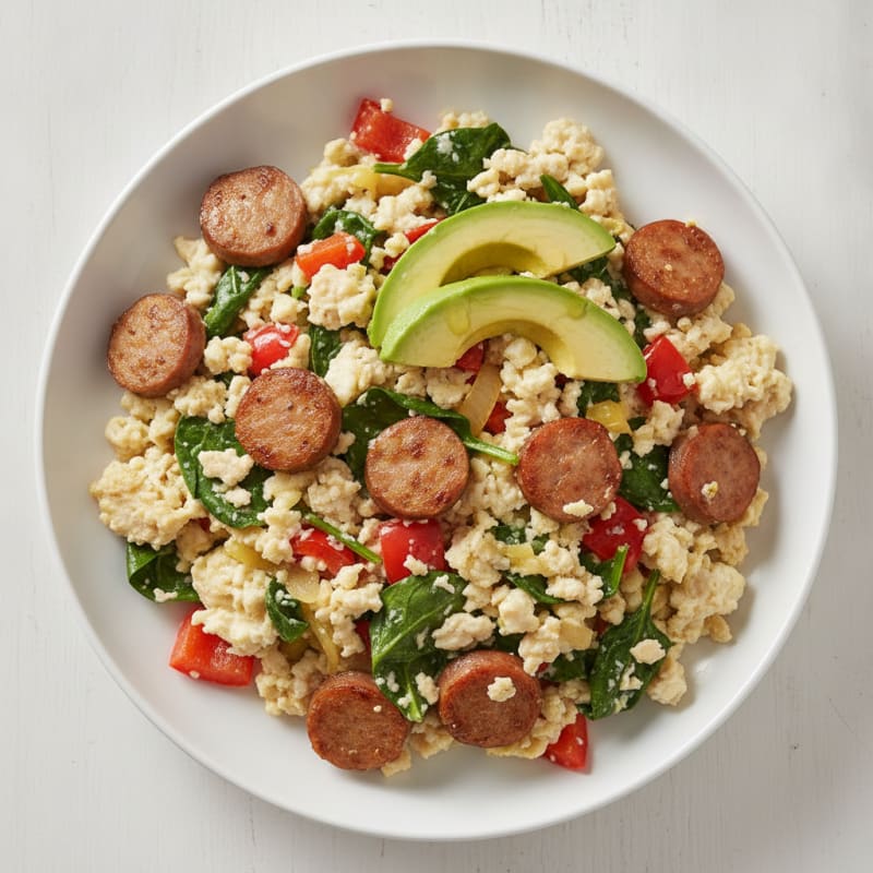 Egg White Veggie Scramble with Turkey Sausage