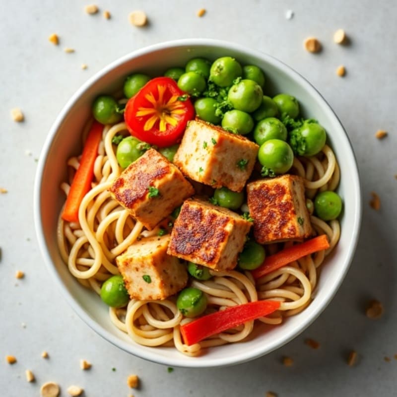 Creamy Peanut-Ginger Rice Noodles with Crispy Tofu