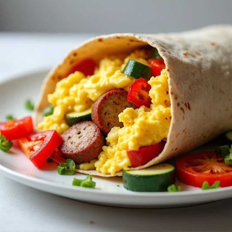 Scrambled Egg and Lean Turkey Sausage Burrito with Roasted Vegetables