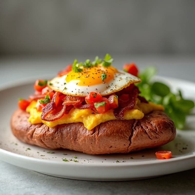 Crispy Loaded Sweet Potato with Turkey Bacon